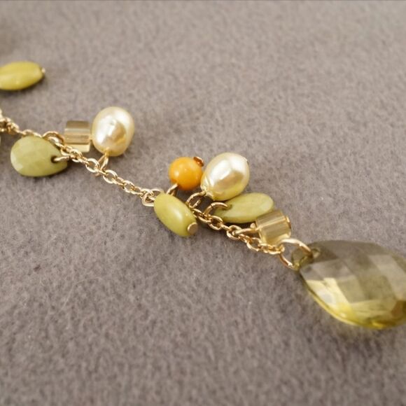 VINTAGE ART DECO STYLE GOLD TONE CRYSTAL STONE FAUX PEARL LAVALIERE SIGNED CG - Picture 4 of 6